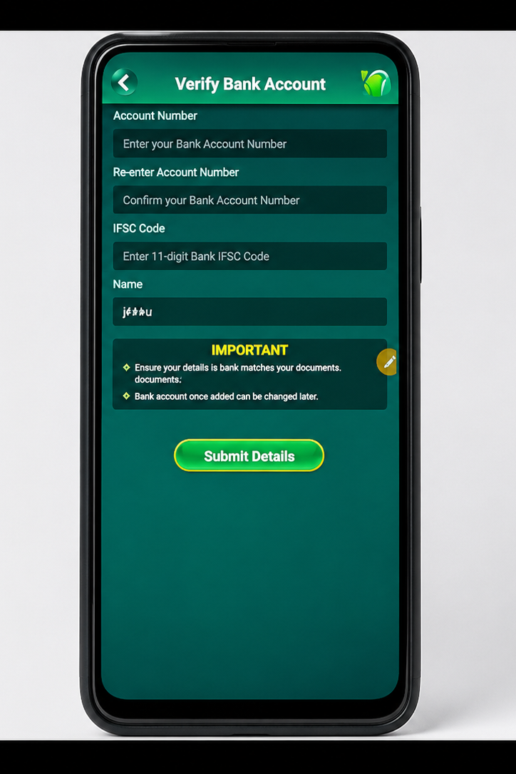Yono app bank account verification screen on mobile phone