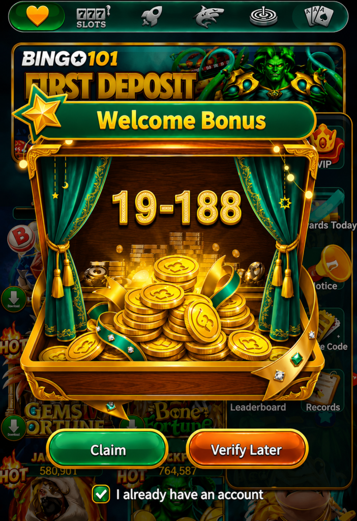 Bingo101 APK welcome bonus 19–188